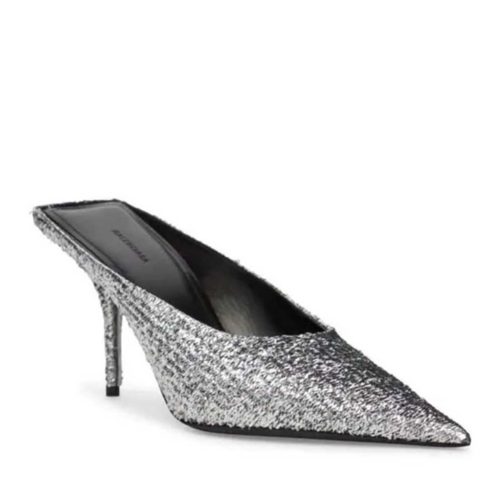 NWOB BALENCIAGA Silver Titanium Knife Mules size 37.5